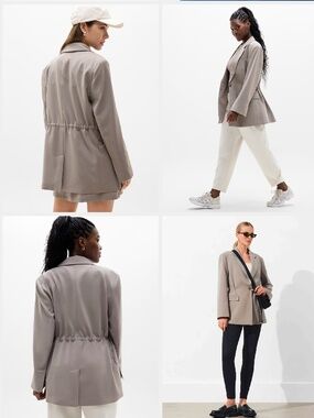 Athleta MVP Blazer Mortar Mushroom Taupe Oversized Tech Twill Size 6